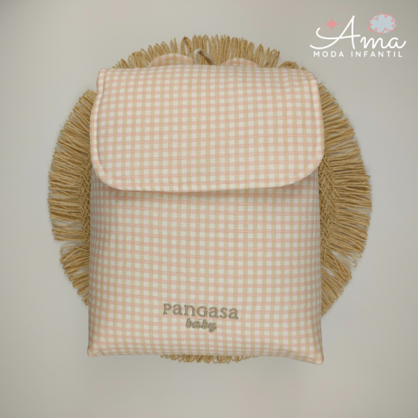 Mochila cuadros melocotón -  Pangasa Baby