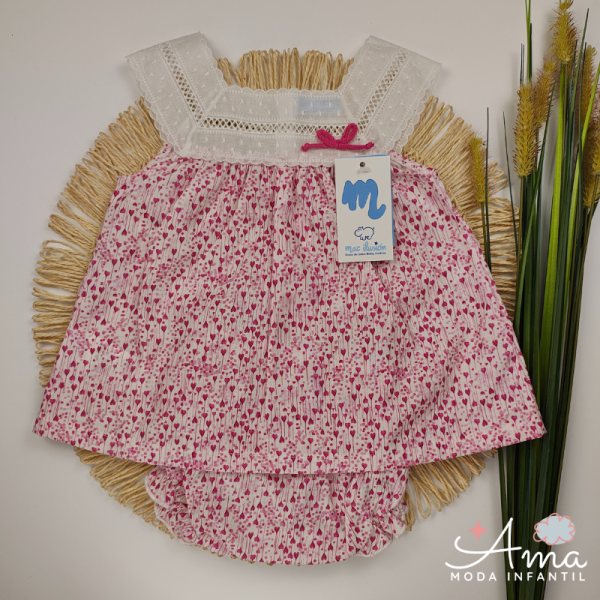 Vestido y culotte especial tira bordada con estampado corazones LOVELY - Mac Ilusión
