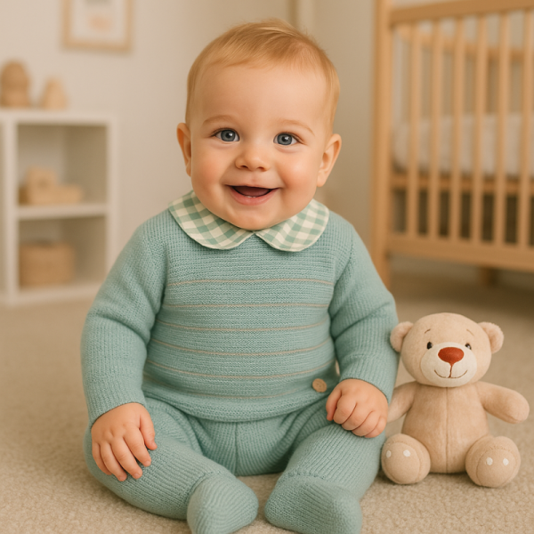 Conjunto primera puesta rayas verde empolvado - Pangasa Baby