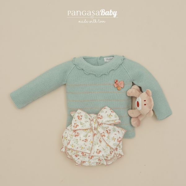 Conjunto braguita lazo verde empolvado - Pangasa Baby