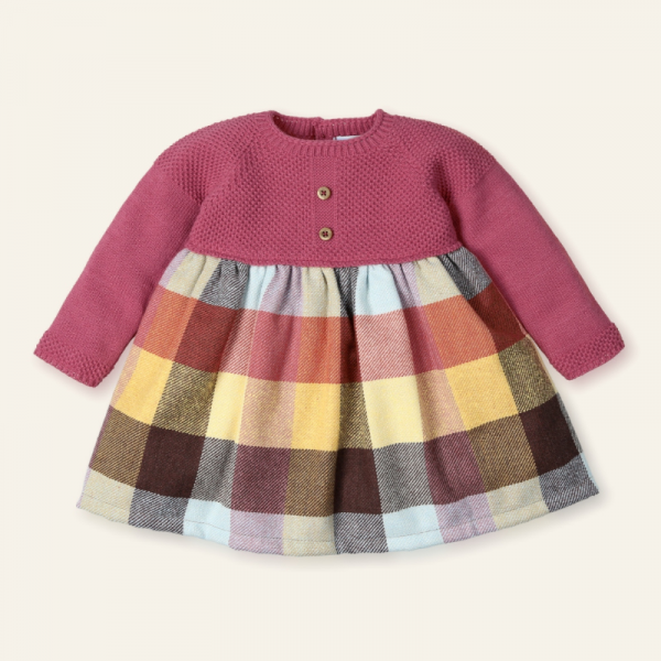 Vestido punto y tejido cuadros CHECKS ARANDANO - Mac Ilusión